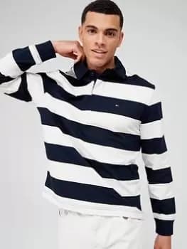 Tommy Hilfiger New Prep Stripe Rugby Long Sleeve Polo Shirt - Navy/White, Blue Size M Men