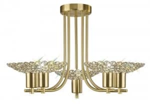 Semi Flush Ceiling 5 Light Satin Brass, Crystal