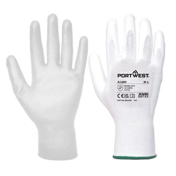 Portwest PU Palm General Handling Grip Gloves A120WHRS Colour: White