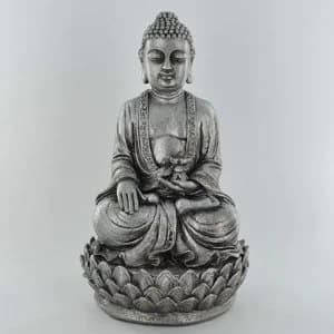 Silver Buddha Sitting In A Flower Ornament 23cm