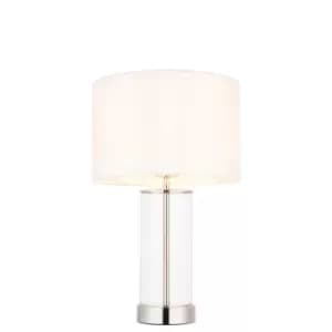 Lessina Base & Shade Table Lamp, Bright Nickel Plate, Glass, Vintage White Fabric