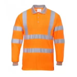 Portwest Mens Hi-Vis Long Sleeve Polo Shirt (S) (Orange)