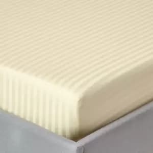 Pastel Yellow Egyptian Cotton Satin Stripe Fitted Sheet 330 Thread Count, Double - Pastel Yellow - Pastel Yellow - Homescapes