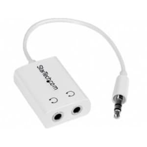 White Slim Mini Jack Headphone Splitter Cable Adapter - 3.5mm Male to 2x 3.5mm Female