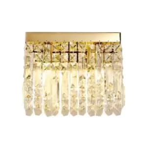 29x13cm Rectangular Small Wall Lamp, 2 Light E14, Gold, Crystal - Luminosa Lighting