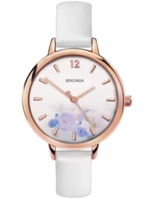 Sekonda Ladies Rose Gold Plated White Floral Watch 2623