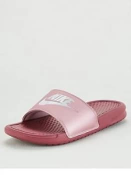 Nike Benassi Just Do It Sandal, Plum/White, Size 2.5, Women