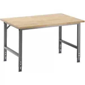 RAU Work table, height adjustable, 760 - 1080 mm, solid beech worktop, WxD 1500 x 800 mm, metallic charcoal