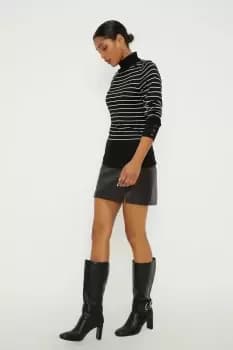 Stripe Roll Neck Button Cuff Jumper