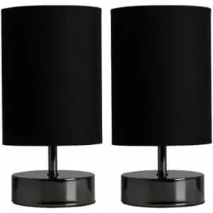 2 x Black Chrome Touch Dimmer Bedside Table Lamps + Black Light Shades