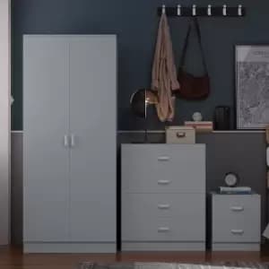 3 Piece Grey Bedroom Furniture Set Chest of Drawers Wardrobe Bedside Table - Grey