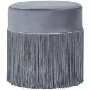 Buckingham Velvet Pouffe with Fringes, Grey - Grey - Homescapes