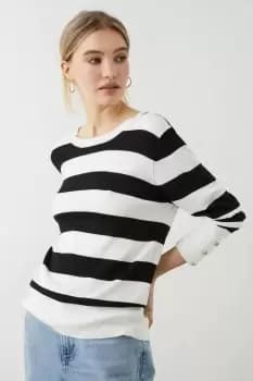 Stripe Button Cuff Knitted Jumper