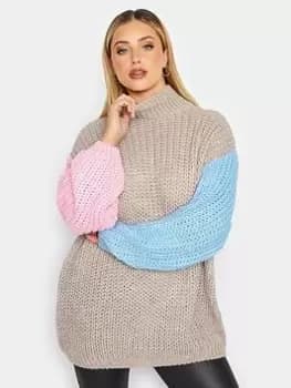Yours Colour Block Sleeve Jumper - Natural, Size 14-16, Women