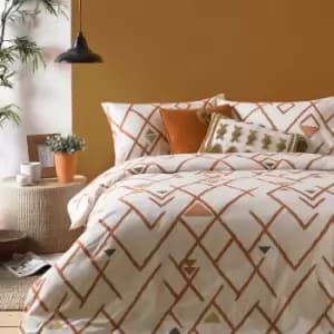 Furn. Riva Inka Brick Duvet Cover and Pillowcase Set Orange, White and Blue