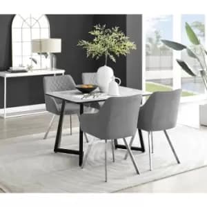 Furniturebox Carson White Marble Effect Recatngular 120cm Dining Table & 4 Dark Grey Falun Silver Leg Fabric Chairs