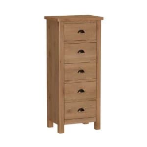 Rosewell Natural Oak 5 Drawer Narrow Chest Of Drawers
