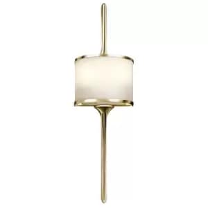 IP44 Twin Wall Light Mid Way Integral Glass Shade Polished Brass LED G9 3.5W