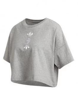 adidas Originals Large Logo T-Shirt - Grey, Medium Grey Heather, Size 16, Women