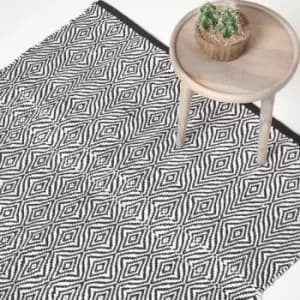 Trance Black and White Diamond Pattern Recycled Fibre Rug, 120 x 170cm - Black - Homescapes