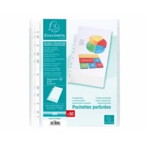 Exacompta Punched Pockets PP 0.05mm, A4, Grain, 20 Packs of 50