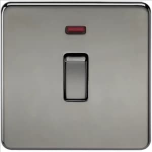 KnightsBridge 20A 1G DP 230V Screwless Black Nickel Electric Wall Plate Switch with Neon