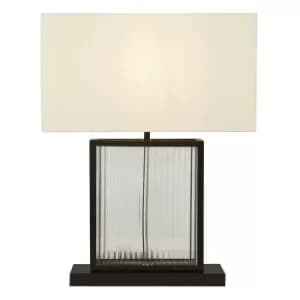 Searchlight Clarendon 1 Light Table Lamp, Tempered Glass, Velvet Off White Shade Matt Black