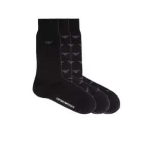 Emporio Armani 3 Pack All Over Print Crew Socks - Black