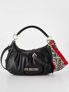 Love Moschino Ruched Detail Hobo Bag With Detachable Scarf - Black