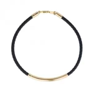 Dark Blue Leather Bracelet in Yellow Gold GB513