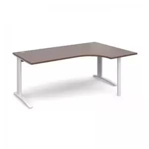 TR10 right hand ergonomic desk 1800mm - white frame and walnut top