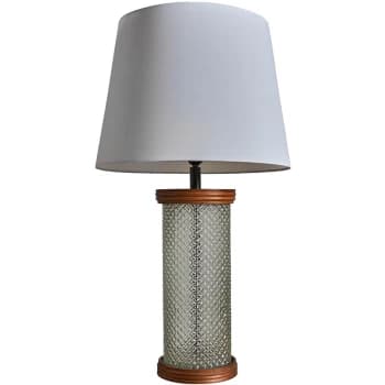 Gianni Table Lamp in Wood & Glass with Tapered Aspen Shade - White - No Bulb