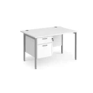 Office Desk Rectangular Desk 1200mm With Pedestal White Top With Silver Frame 800mm Depth Maestro 25 MH12P2SWH