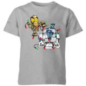 Star Wars Tangled Fairy Lights Droids Kids Christmas T-Shirt - Grey - 11-12 Years