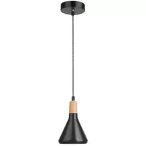 Netlighting Merano Akron Dome Pendant Ceiling Light Matt Black Metal Natural Woo