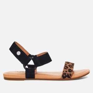 UGG Womens Rynell Leopard Double Strap Sandals - Black/Tan - UK 4