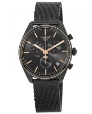Tissot PR 100 Chronograph Black Dial Steel Mesh Band Mens Watch T101.417.23.061.00 T101.417.23.061.00