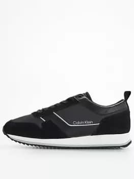 Calvin Klein Low Top Lace Up Mix Trainer, Black, Size 41, Men