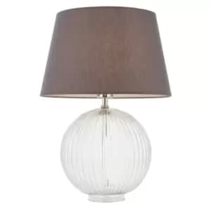 Table Lamp Clear Ribbed Glass & Charcoal Grey Cotton 40W E27 Base & Shade