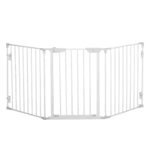 PawHut Pet Safety Gate 3-Panel Playpen Fireplace Christmas Tree Metal Fence Stair Barrier Room Divider w/Walk Through Door, White