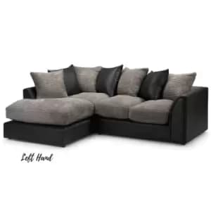 Sturridge Modern Chenille & Faux Leather Fabric LHF Corner Sofa - Charcoal - Charcoal