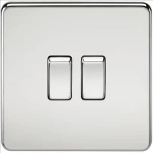 KnightsBridge 10A 2G 2 Way 230V Screwless Polished Chrome Electric Wall Plate Switch