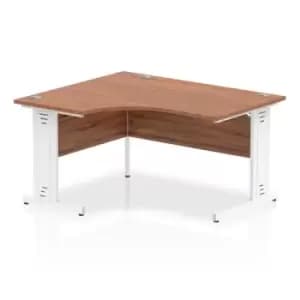 Impulse 1400mm Left Hand Crescent Desk Walnut Top White Cable Managed Leg
