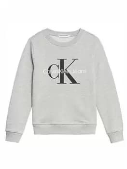 Boys, Calvin Klein Jeans Kids Monogram Logo Sweatshirt - Light Grey Marl Size 10 Years