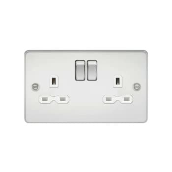 Flat plate 13A 2G DP switched socket - polished chrome with white insert - Knightsbridge