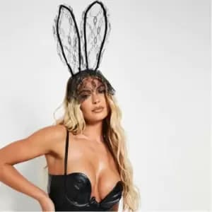 I Saw It First Lace Veil Bunny Ears Headband - Black