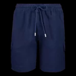 Men Linen Bermuda Shorts Cargo Pockets - Baie - Blue - Size L - Vilebrequin
