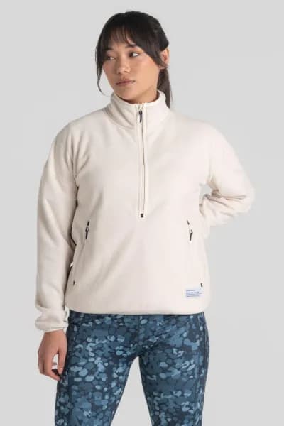 Craghoppers Co2 Renu Half Zip Fleece Top - Cream, Size 12, Women