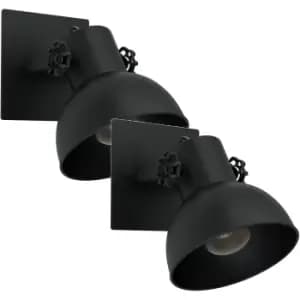 2 PACK LED Wall Light / Sconce Black Steel Adjustable Round Shade 1x 28W E27