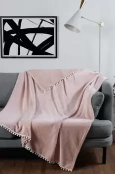 Ultra Soft Flannel Fleece Pom Pom Throw Blanket